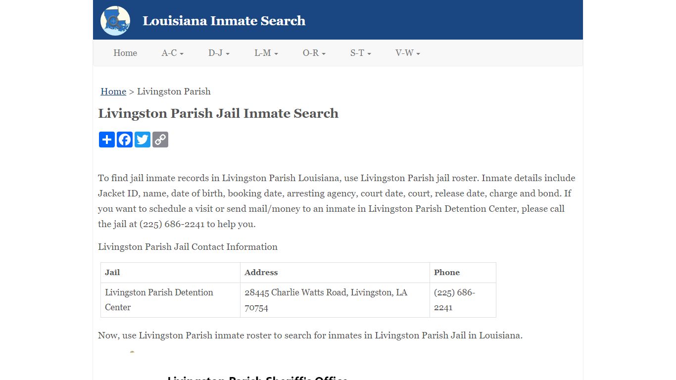 Livingston Parish Jail Inmate Search